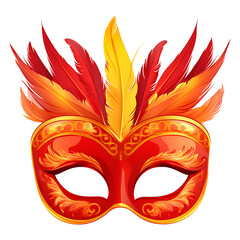 Colorful Feathered Masquerade Mask, Red and Yellow Feathers, Elegant Carnival Mask, Perfect for Party Costumes