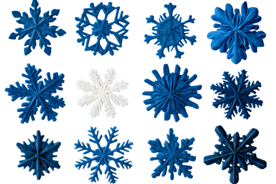 Variety of snowflakes, winter holiday pattern, cut out transparent