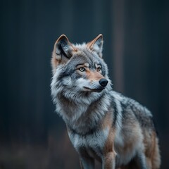 Obraz premium Majestic Wolf in Dark Forest.