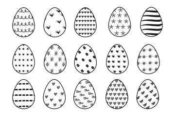 Easter Eggs collection. Set of Easter eggs simple line icons. Vector icons of eggs with ornament in flat design.