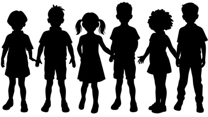 "Set of Children Silhouette Vector Illustration Depicting Kids in Various Activities, Perfect for Educational, Recreational, and Creative Design Projects"