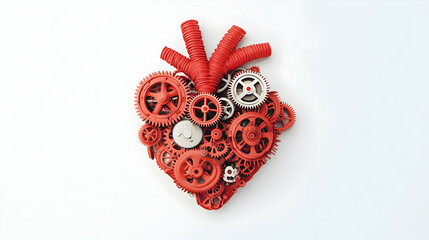 Mechanical Heart Design With Red And White Gears