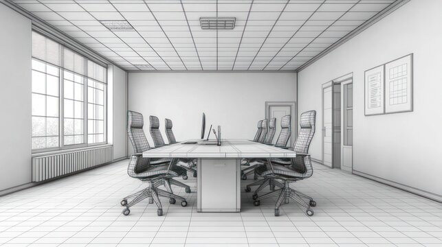 An interior illustration of a modern empty office meeting room