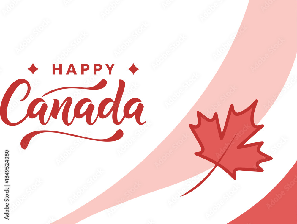 Fototapete happy canada message in red font with flowing background and maple leaf