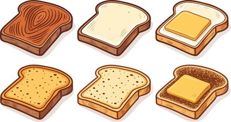 Toasted Bread Illustration vector design, Toasted Bread Logo and icon design, Set of Toasted Bread vector design