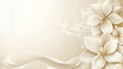Elegant cream floral background with flowing ribbons