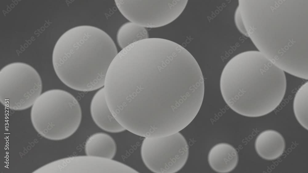 Poster abstract motion background of floating grey spheres for modern design and sci-fi visuals
