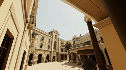 Fototapeta premium Luxurious courtyard of a grand mansion, arches, columns, and architecture
