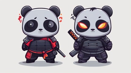 illustraction of techwear chibi panda ninjas robot mecha future JAPANESE VIBE detailed design for streetwaer and urban style t-shirts design