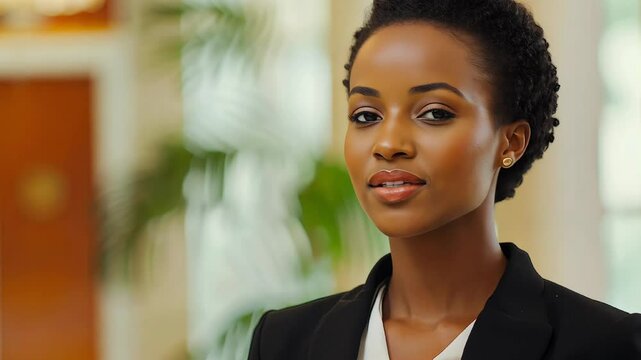 Professional female concierge or receptionist talking to someone