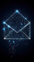 A digital envelope with interconnected lines and luminous points