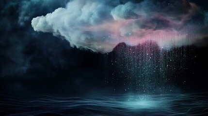 Ethereal Cloud with Rainfall Over Deep Ocean in Mystical Atmosphere