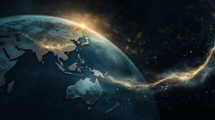 Stunning Earth Globe with Energetic Lights and Stars at Night