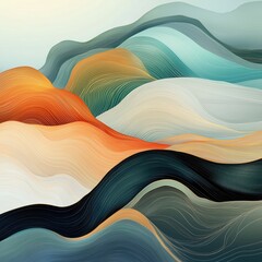 Abstract Wavy Landscape in Warm and Cool Color Shades