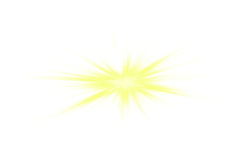 Fototapeta premium ellow Radiant Burst: A vibrant light effect on a transparent background with a star-like explosion of yellow rays. Perfect for design projects needing a dynamic, glowing visual