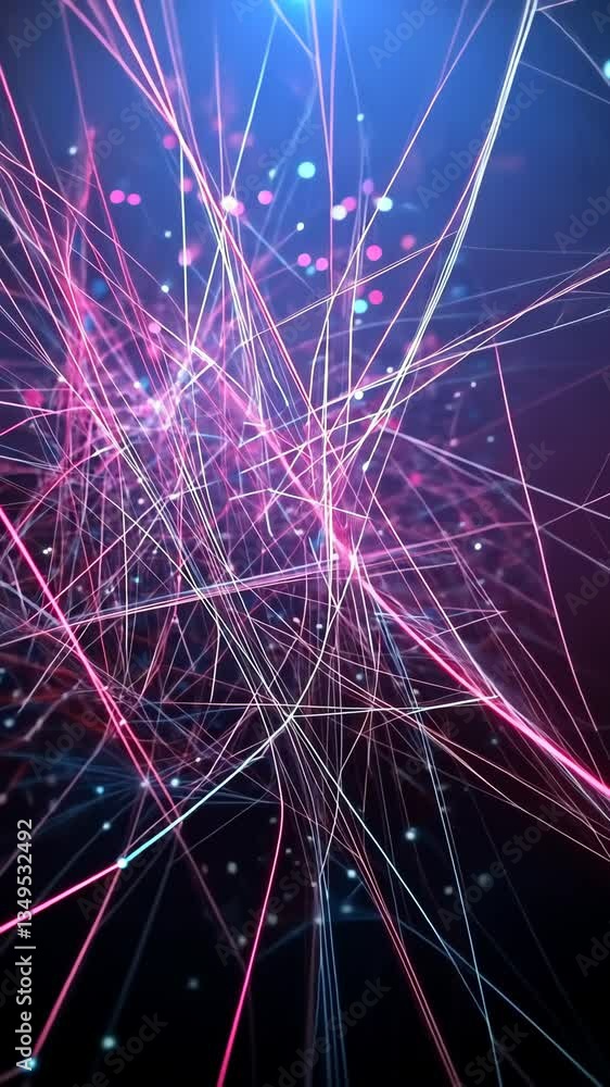 Poster colorful abstract lines create a vibrant network in a dark background showing connectivity and energ