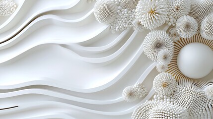 Textured Abstract White Background with Organic Shapes and Floral Elements in Three-Dimensional Design