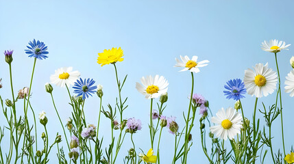 Colorful Pixel Art Flowers Against Light Blue Background