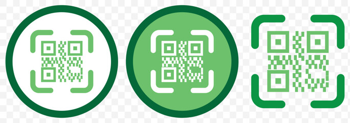 Green QR code icon on Transparent Background. EPS 10.