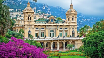 Obraz premium Monaco Casino, Mediterranean, flowers, mountains