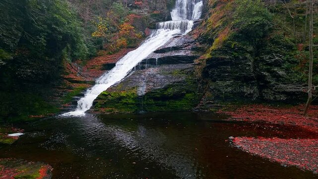 Dingmans Falls in the Poconos, Pennsylvania. With a height of 130 feet, Dingmans Falls is the second highest waterfall in Pennsylvania