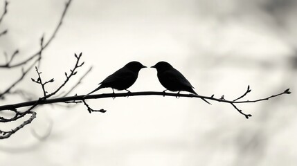 Birds perched together tree branch low-resolution image natural environment close-up view connection