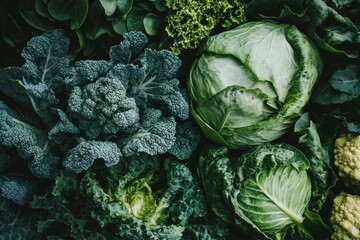 Obraz premium Fresh Green Leafy Vegetables Display