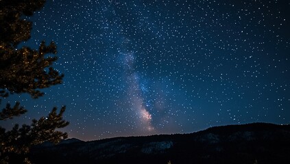 Starry night, dark blue background, small stars scattered in the upper left corner of the frame