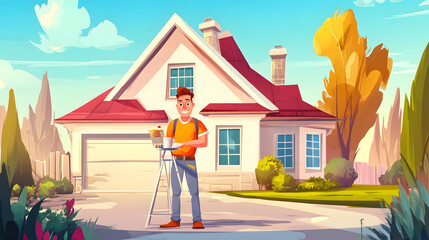 Professional Cartoon Vector Illustration of a House Transformer into a Painter and Decorator