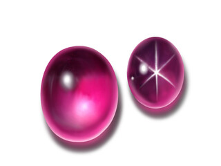 ルビーとスタールビーのイラスト、赤い石のイラスト、ピンク色の宝石のイラスト、ルビーとスタールビーの裸石のイラスト、誕生石のイラスト