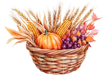 Festive Thanksgiving Harvest Basket with Autumn Bounty