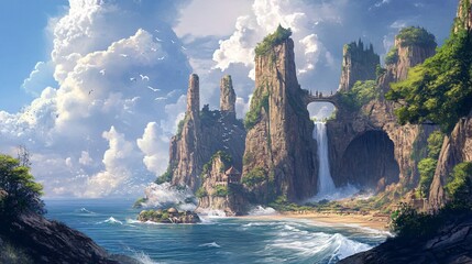 Majestic Fantasy Coastal Landscape Scene for Creative Projects