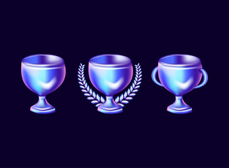 set of trophy cup modern light 3d hologram holo futuristic icon design