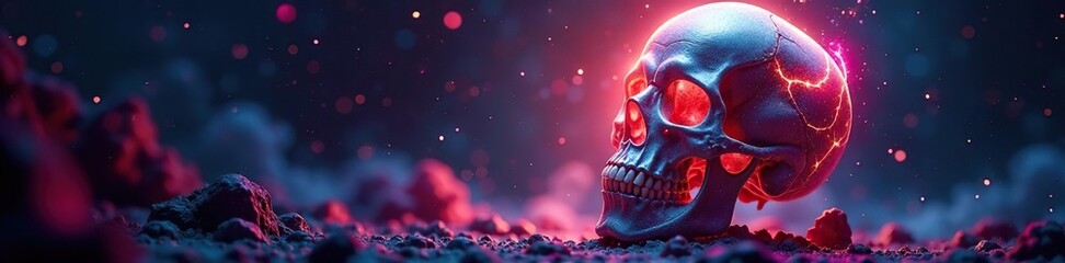 Skull with mesmerizing swirls and spiral shapes in a halo effect, swirl, halo