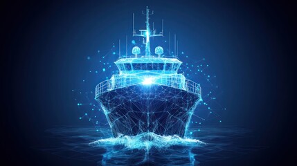 A futuristic digital vessel navigating the open virtual water