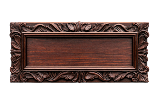 Ornate wooden frame with blank center, cut out transparent - Powered by Adobe