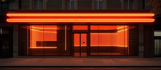 A modern storefront lit with neon lights at night