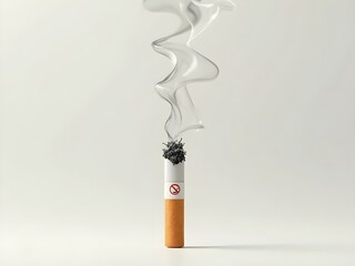Creative no-smoking concept featuring a cigarette with an anti-smoking symbol and ashes, promoting awareness against smoking with a clean, minimalist design.
