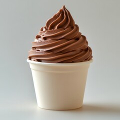 Chocolate Soft Serve Ice Cream in White Cup Close-Up on Marble Surface – Minimal Dessert Photo