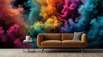  A vibrant mural of colorful smoke