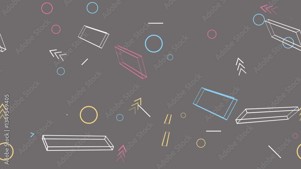Poster dynamic colorful geometric shapes floating on gray backdrop - modern abstract design