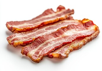 Obraz premium Crispy and Delicious Bacon Strips Isolated on White Background Perfect for Culinary and Food Photography Projects
