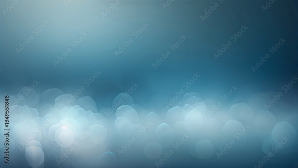 Poster visual abstraction of soft blue bokeh lights creating a dreamy atmosphere in a blurred background fo