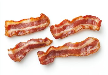 Crispy and Delicious Cooked Bacon Strips on White Background for Food Styling and Culinary Photography