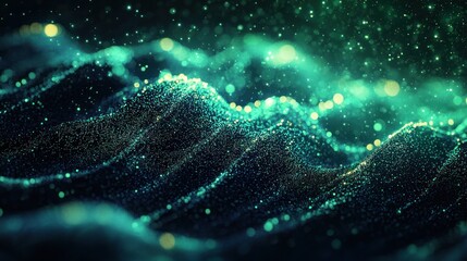 Enchanted Teal Nebula: A Digital Landscape of Mystical Particles