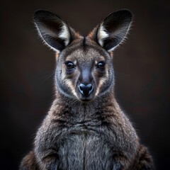 Fototapeta premium Minimalist photo of swamp wallaby against a plain dark background dramatic single source lighting strong shadows high end photography