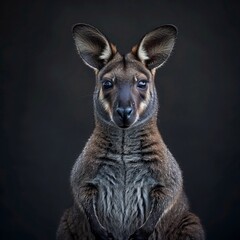 Fototapeta premium Minimalist photo of swamp wallaby against a plain dark background dramatic single source lighting strong shadows high end photography