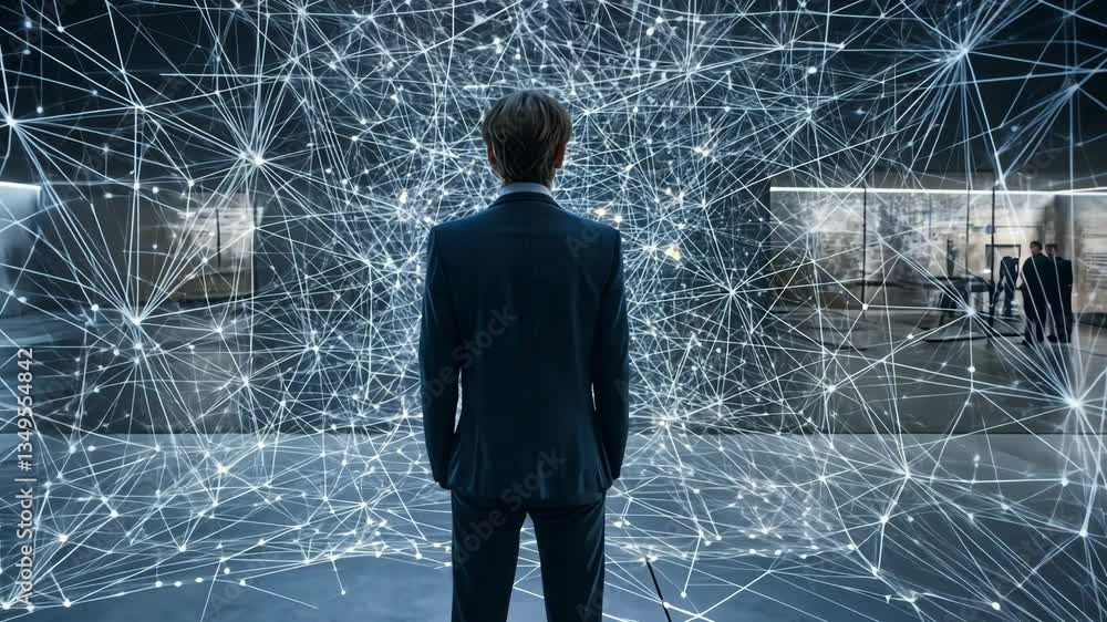 Poster exploring digital networks in a virtual cyberspace environment generative ai