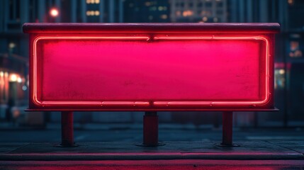 Obraz premium A glowing red neon sign illuminated against a cityscape background
