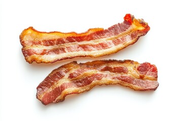 Crispy Bacon Strips Isolated on White Background, Ideal for Food Photography and Culinary Projects, Highlighting Deliciousness and Texture